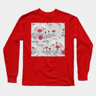 Koi fishes - Japanese carps, water lilies and cranes. Long Sleeve T-Shirt